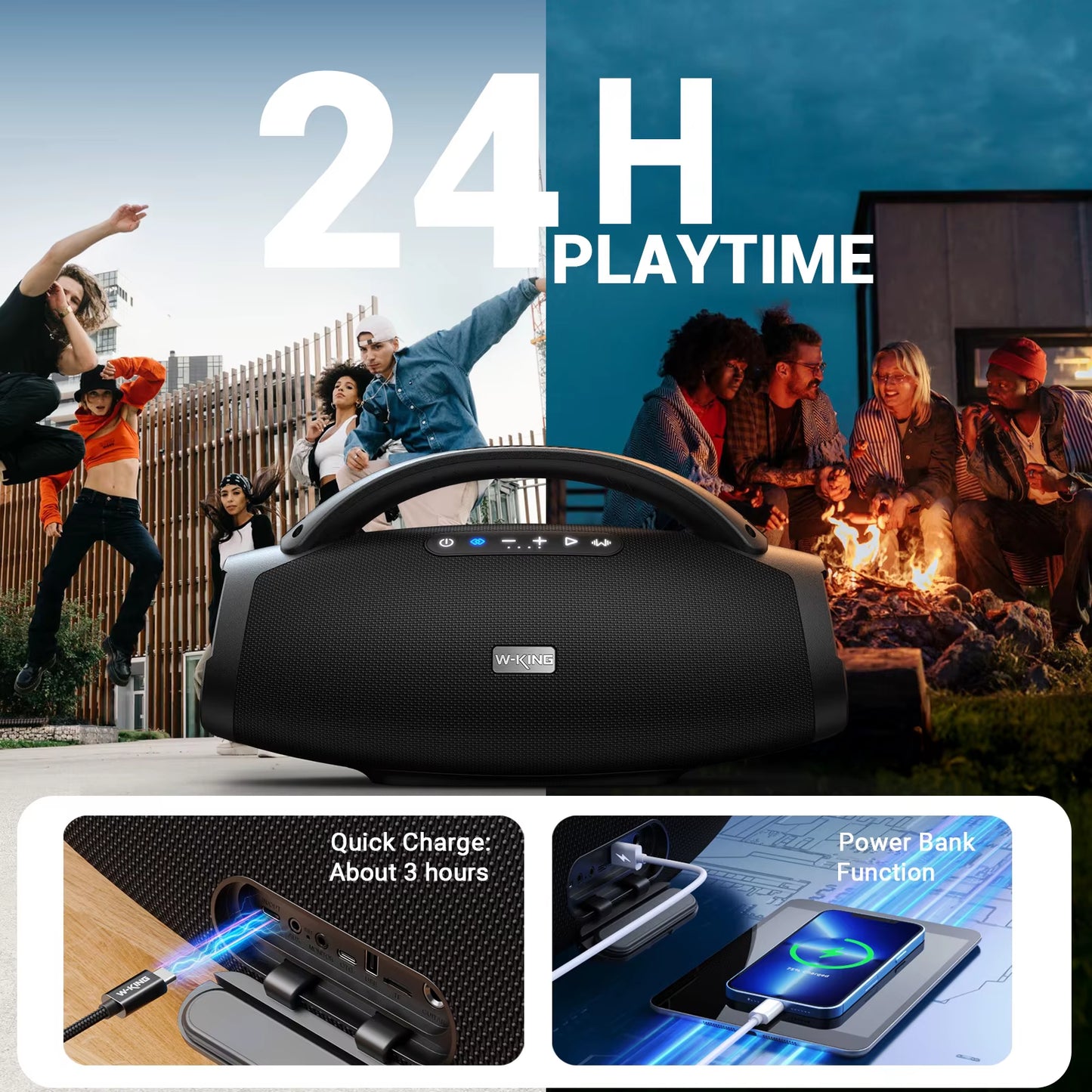 X20 Portable Bluetooth Speaker 200W RMS Outdoor Wireless Speaker IPX7 Waterproof Speaker Party Camping 24H Playtime