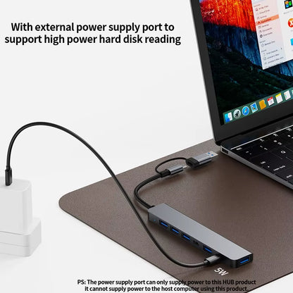 USB C Hub USB Hub 3.0, VIENON Aluminum 7 in 1 USB Extender, USB Splitter with 1 X USB 3.0, 4 X USB 2.0 and 2 X USB C Ports